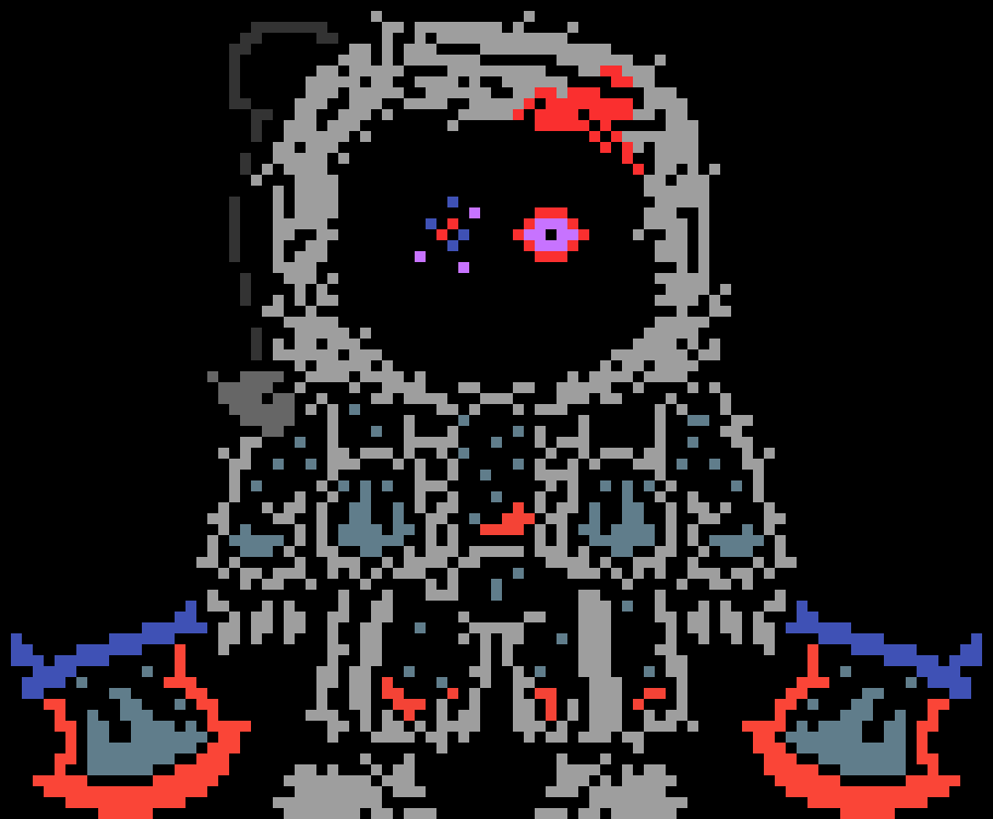 [63ceb7] -He just stands still... The whole sky is getting darker... Above the other Horror, and Dust, are two million gaster blasters as five thousand bones suddenly rush from in front of them the Gaster Blaster`s, fire at the other two Sans`es, three different time-