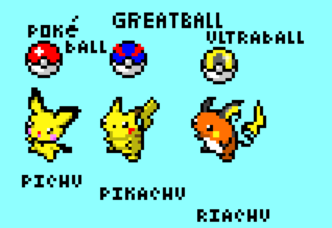[9664c4] The Pika-Family and there respective Pokéballs.