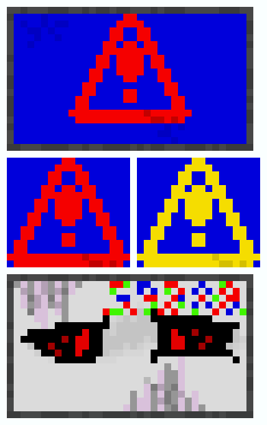 [63ceb7] "Out of boredom I made two new expressions to your... Whatever this "X-2859", is meant to be... One of a internal Virus/Malware/Trojan warning, or whatever you want it to be just it`s a warning sign [in both red and yellow], and the second being a spark or failure of the head system..... Basically I saw the cracks on their screen and went: "Isn`t a cracked screen meant to have ``stripes`` when the screen is cracked or broken in some way?..." And just boom... Also plz don`t kill me for this... -Terrie