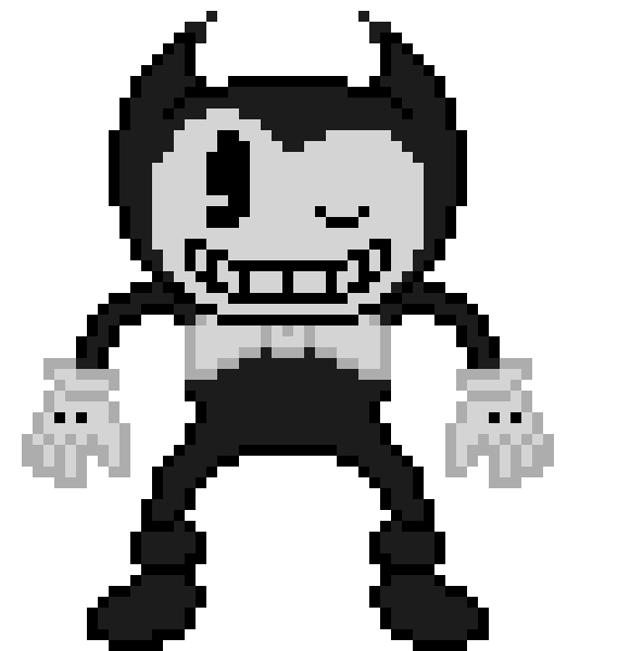 [7b7bce] -puts hand into the ground making a giant ink hand come out of the ground a few feet away from bendy and waves at may- ta daaaa!