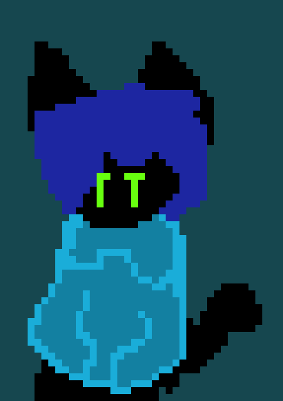 [904ba9] walks to the shark and carrys the black cat with her.