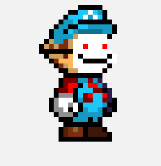 [855695] goes behing link and holds axe up un noticed and gets ready to chop link in half)