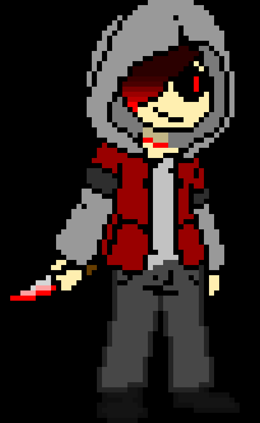 [4793a2] -walks out of woods sweeping dust off hoodie-