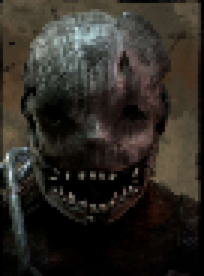 [55123c] *you succesfully stab him, yet nothing happens, so he slowly looks at you and grabs the scissors, as well as crushing them and throwing them away* -The Trapper