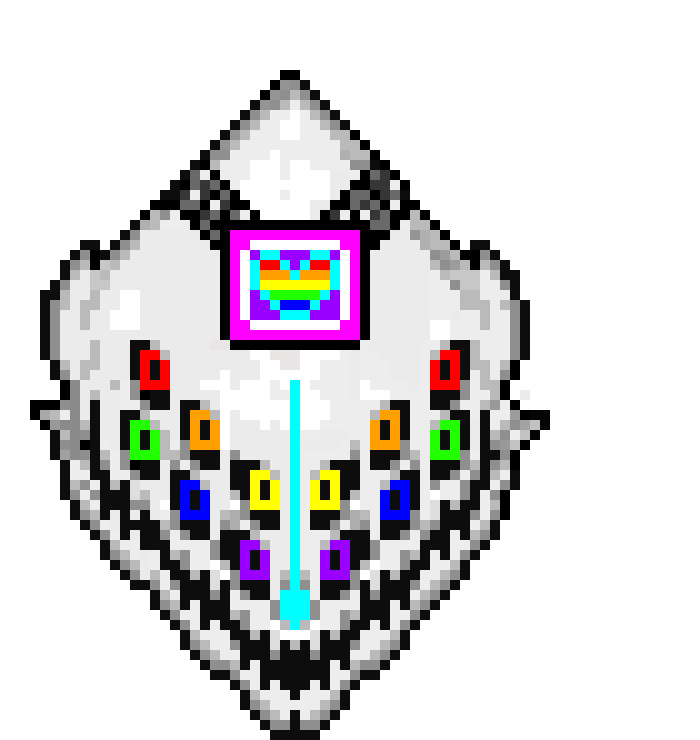 [ae61c8] This is it when it's calm or not fighting and its mouth glows like the color of the soul power its using. it can use multiple at once though. up to three. when that happens its mouth glows multiple colors