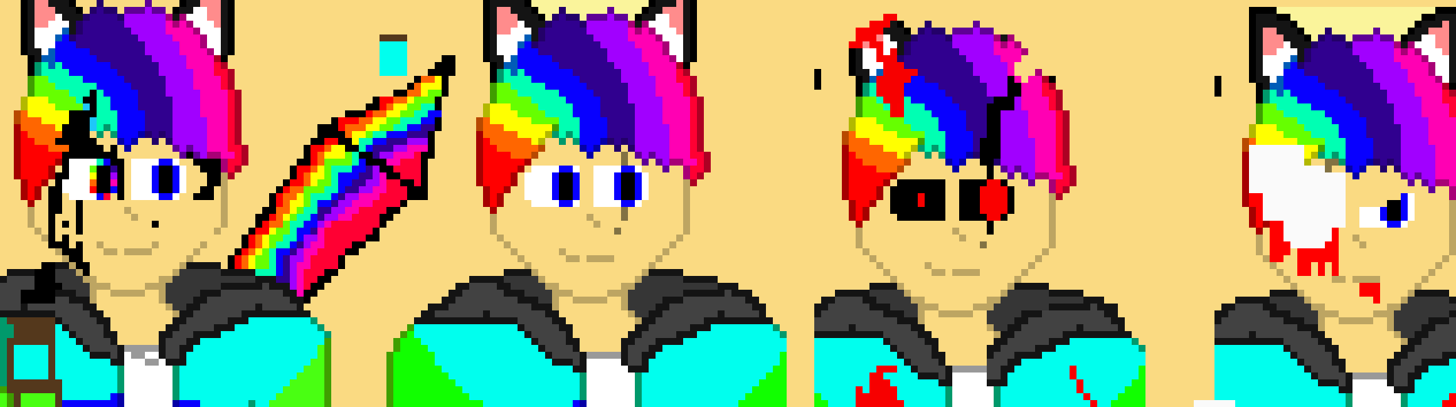 [401102] *time to get serious team! *ink!rainbow:shoots a bunch of ink beams causeing major damage normal!rainbow:shoots knifes out of the ground horror!rainbow:shoots spears across the place after!rainbow:shoots blue knifes-the rainbow squad(HARD MODE)