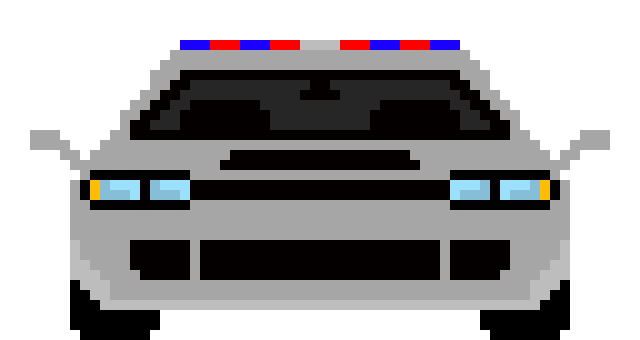 [a53442] *a highway patrol car drives into the parking lot, with its lights flashing.*