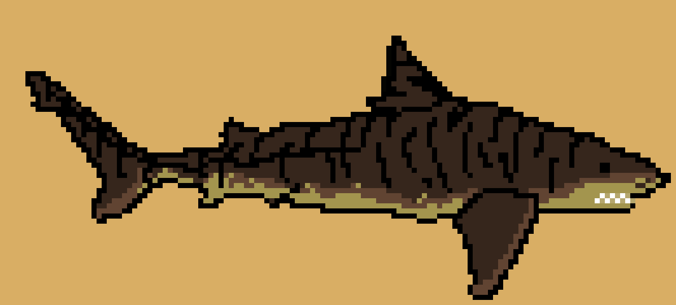 [6bf841] *It jumps out of the water with the Great White, Flopping on the sand* -Tiger Shark