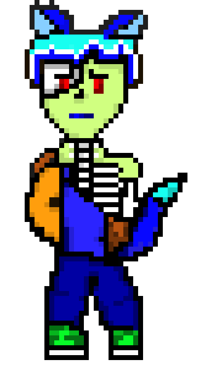 [04f305] -turns around and shakes his hand while hand turns green- im fixing you skull