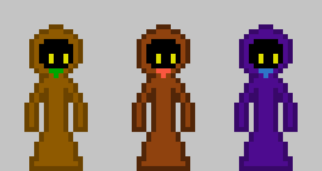 [30dec3] these are Mage Goblins. Mage Goblins are weak in health, but strong in attack, allowing them to cast various spells. Mage Goblins come in three types, as all goblins do. (note: fire goblins and water goblins have status effects that are the same as their type). -Ez