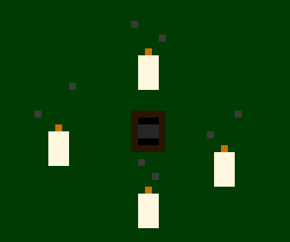 [5101cd] *In the forest, there are a circle of candles around a picture of some family.*