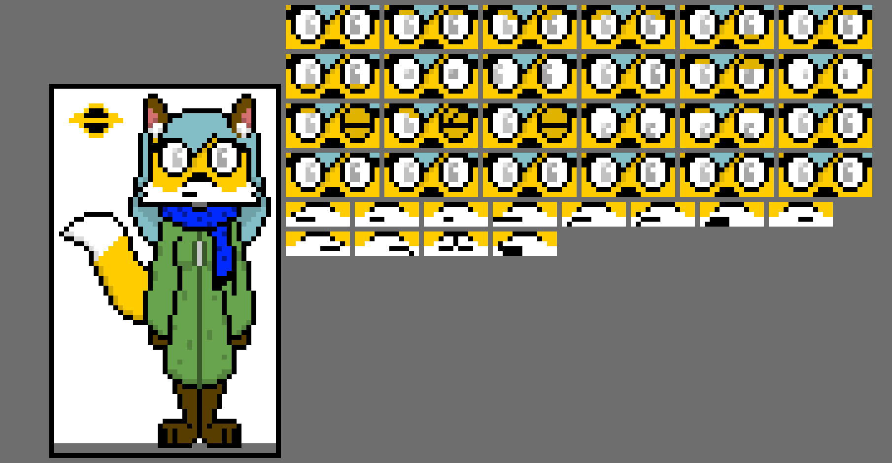 [99610a] I went ahead and made my own sprite sheet. No. I am never using the eye ones for expressions as I just think too many people on PAM do that. No, instead, I will update the Foxlynn sprite and use that.