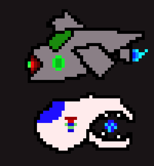 [d436d4] *Two familiar ships fly out of the portal*