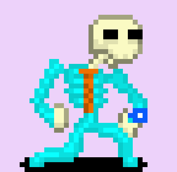 [f455be] *He takes a bone, throws it up, and it falls back into position*