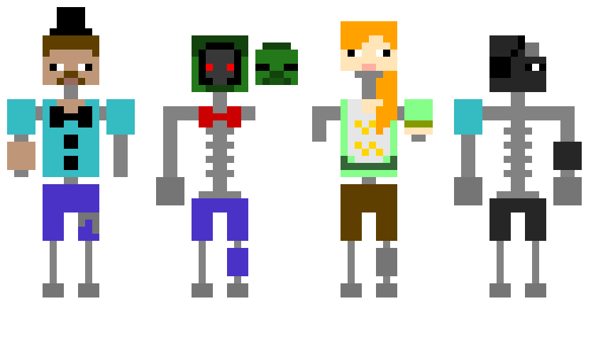 [3b1282] Ignited Steve, Zombie, Alex, And Enderman