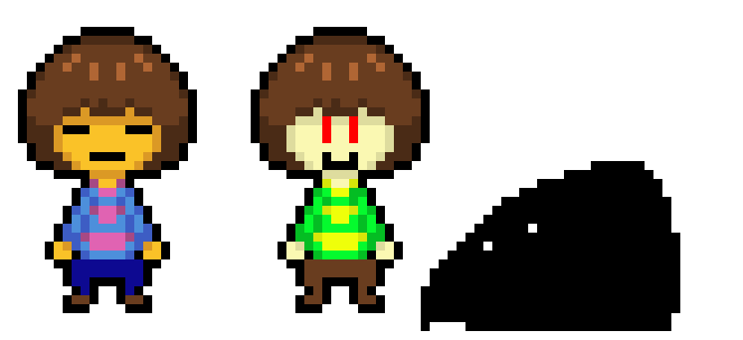 [965131] (the lore states that chara is actually guided and at first confused by the player during a genocide route. chara is not the bad guy, we are, us, the players.)
