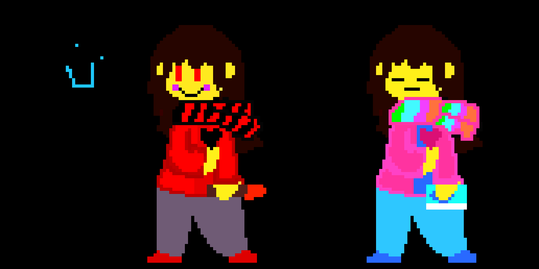 [ad245b] Oh look what do we have here? "Magice" frisk and dark chara. You didn't even get magic right on this either meaning that is not fucking dark magice chara and literally just a face resembling chara's face.