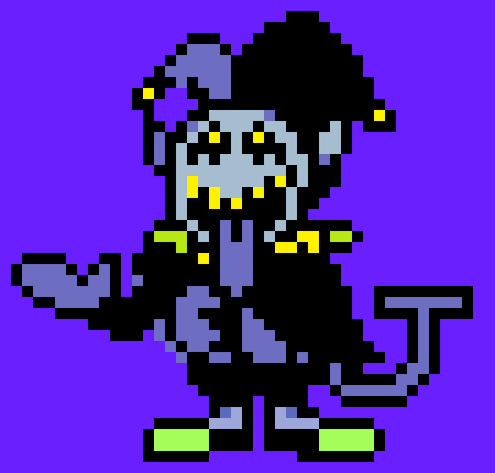 [970cdd] Jevil-*the head spring happens*HEHE THIS BODY CANNOT BE KILLED*He then used the big spade bomb attack*