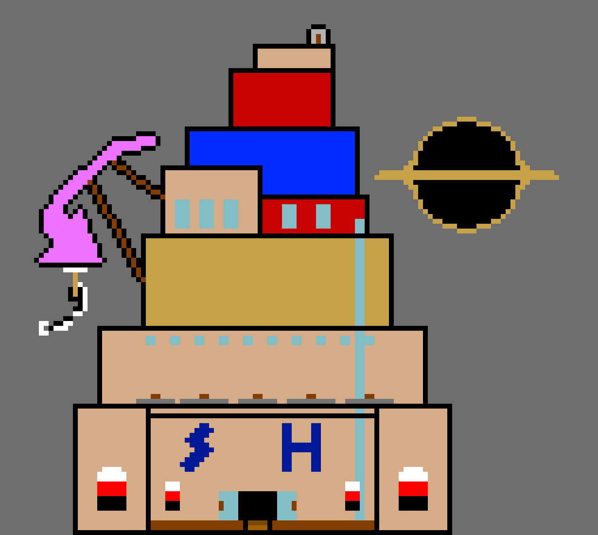 [6877d4] StarShine Hotel is complete. Some floors don't have windows, but it's whatever. Anyways, the blue line right there is the elevator, just to show you how long the elevator can go. There is a Gallery, Restaurant, Hotel, Mall, Art Class, and driving lessons in this hotel. Anyways, I gotta go... -Foxlynn