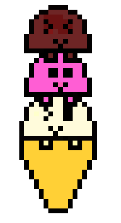 [1f5943] Triple- decker ice cream with choclate, stawberry and vanilla flavour.