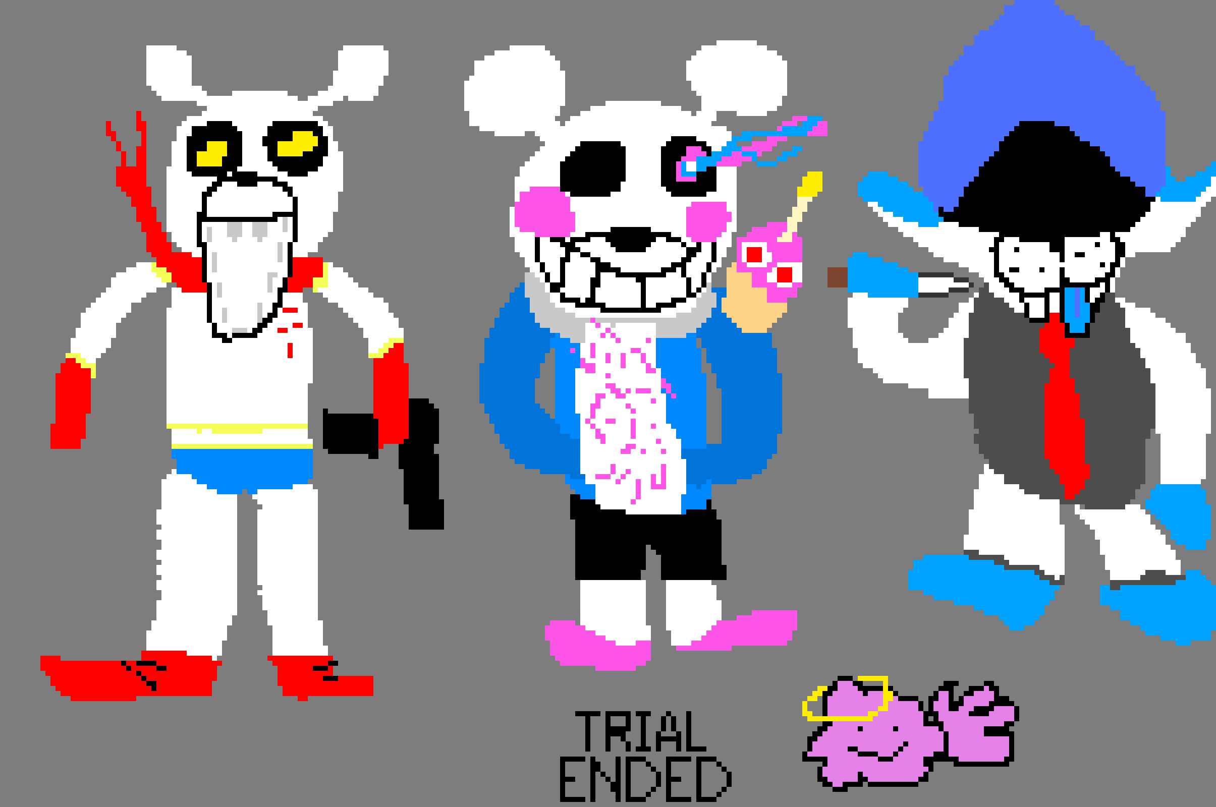 [f7c573] FUN FACT, these are some of my characters badly made into undertale/deltarune characters. Papyrus is "RAAAT". RAAAT's brother who is sans is named "Poptart" and the lancer is CUNDY