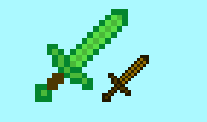 [9664c4] Emerald and Wood Minecraft swords 