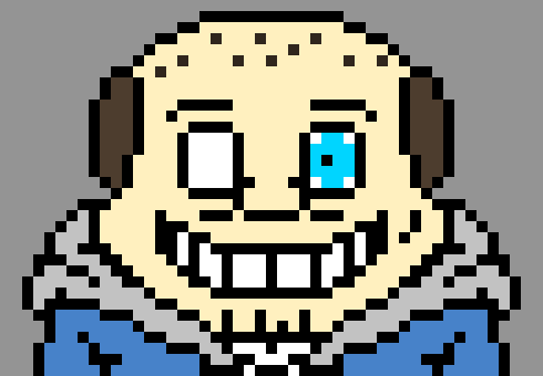 [66635a] (I see your point. He doesn't close that eye when the other glows in Undertale, tho. Both eyes are open. So I thought it'd be neat if one eye just went white, which is kinda creepy, but that's the point.)
