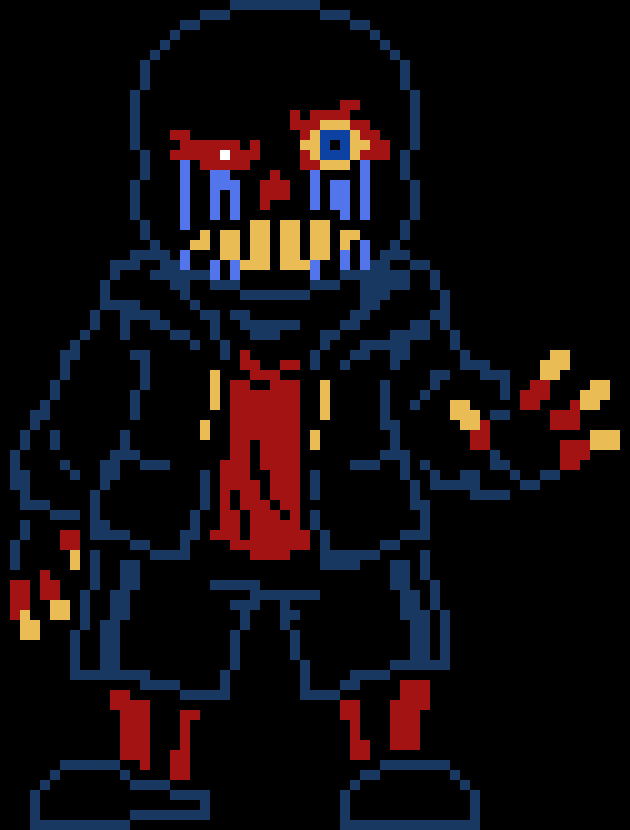 [409e02] -while he was on fire, error pulled a little underverse trick and summoned a blaster, he stringed the blaster and slammed it down right onto him-