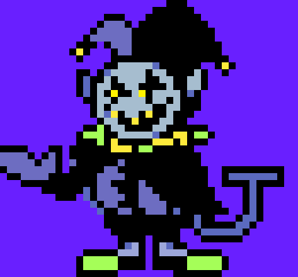 [970cdd] Jevil-OH KARD KINGDOM EH? I LIVE THERE AS WELL BUT RIGHT NOW I AM IN A BATTLE SO MAY YOU LEAVE? ANYWAYS HAVING FUN JOIN THE CLUB*He used the club attack*