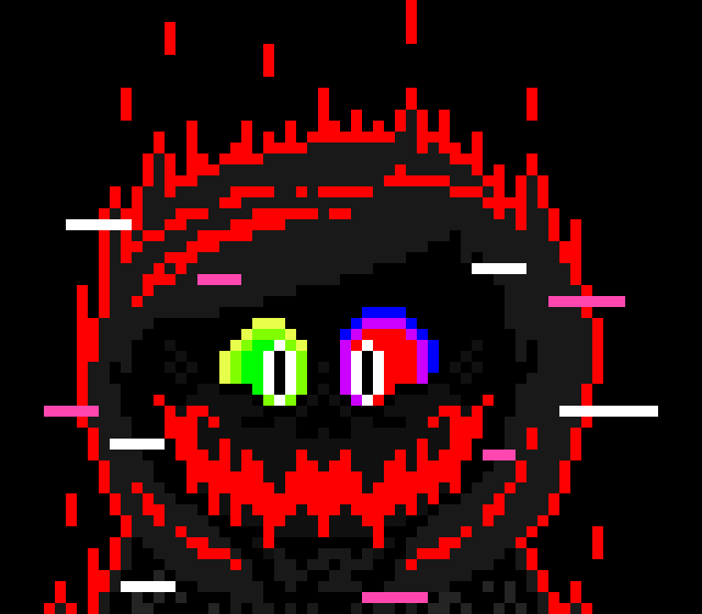 [583245] -He sudden started glitching heavily changing entirely with his appearance- AND YOU ARE JUST IN MY DAMN WAY... -He picked Rainbow, up and threw him into a wall of sharp bones pointed at him-