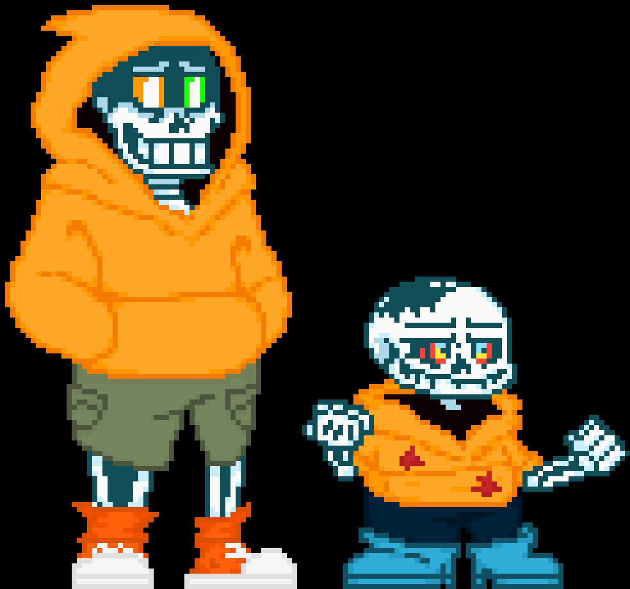 [55e4e5] -looks at x-dust sans, then looks back at the people, papyrus appears beside dusttrust- -Deteriorate