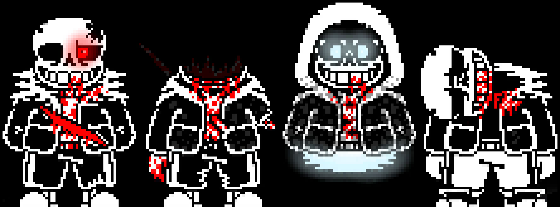 [583245] This is imported but this is basically each Sans, for each Papyrus... Yeah... Uh... I dunno what happened with Killer, Insanity, got utterly fucked up Horror, is just normal type disbelief and, Dust is really just the same...