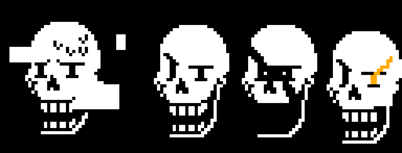 [c25179] my 4 papyrus heads,we have 1:glitched papyrus. 2:normal papyrus. 3:ULB phase 3 papyrus. and 4:bad time papyrus.-rbf