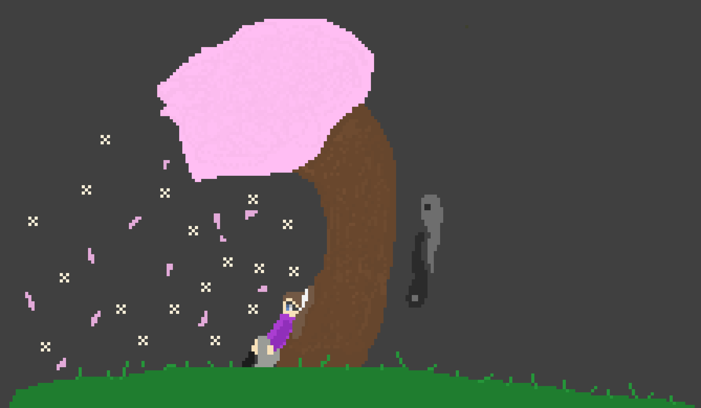 [6a7b6a] *Sits down near the trunk of the tree and casts a light spell that summons stars of comfort*