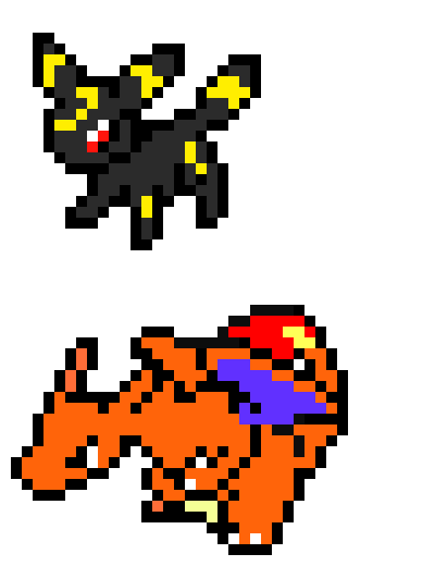 [9664c4] pixel art charizard en umbreon