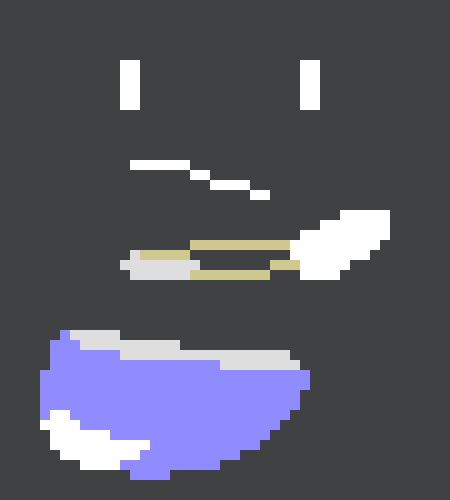 [6a7b6a] *Gets up, grabs rice bowl and starts walking around PAM*