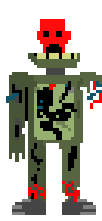 [fc6325] faints because of all the damage and falls onto the ground)