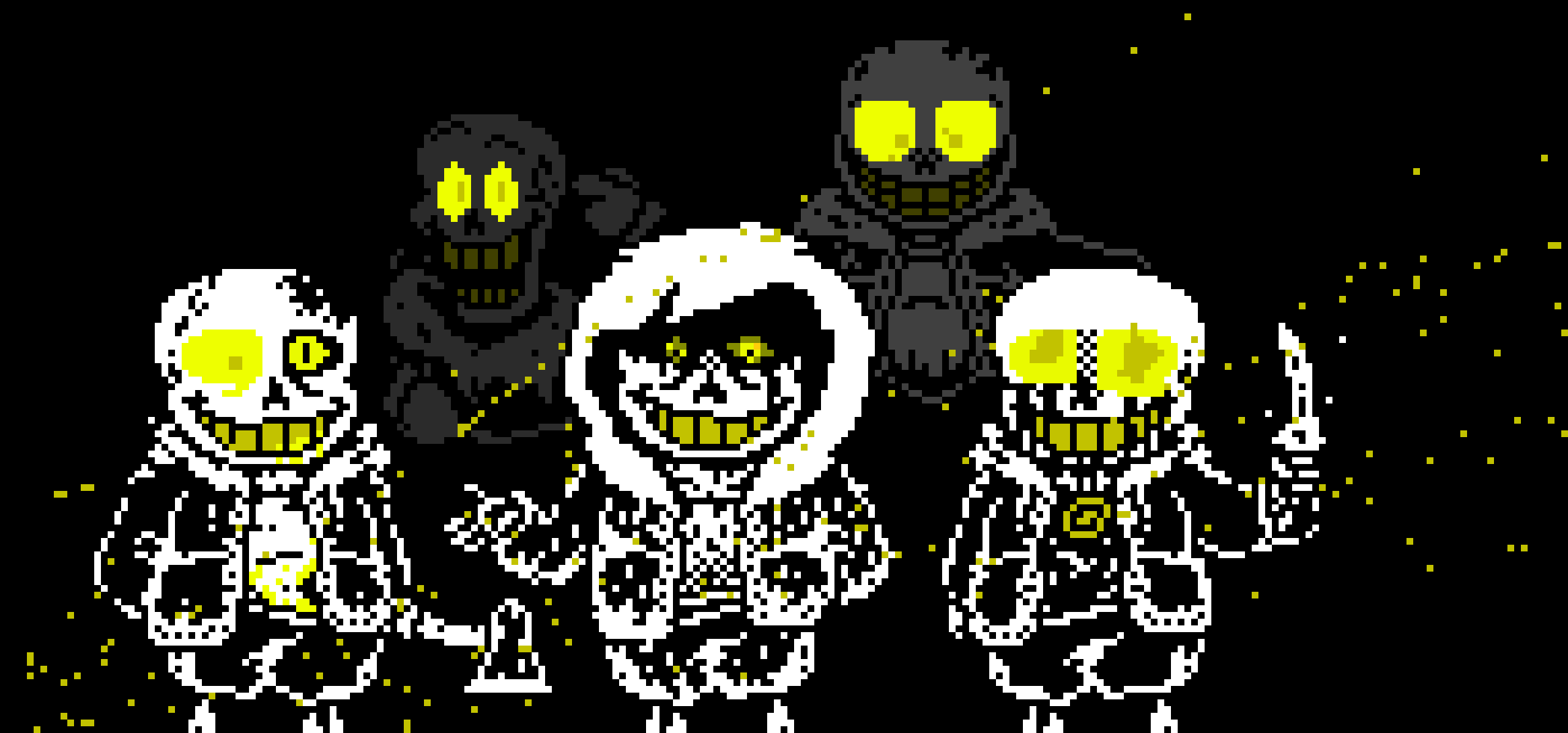 [ff5a67] Gold!Murder Time Trio + Gold Ghost Papyrus and Gold Insanity Sans