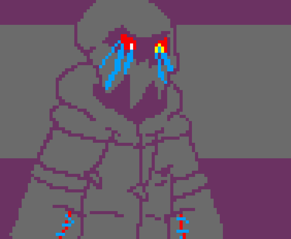 [7b7bce] why...so...SERIOUS?! -uses an error blaster to blast himself free and uses blaster attached to his arm to propel himself upwards-