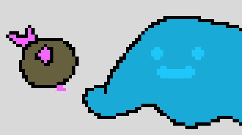 [acbc50] *the pet slime grows and finds a big rock with crystals*