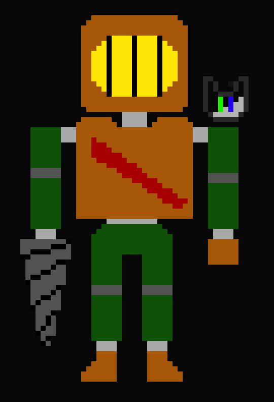 [de8c0d] Big Daddy!ODST: Welp here we are. Here *Gives the cat a suit like his* Put this on.