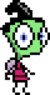 [90896a] *Zim hits a wall a few feet off, falling to the ground after smashing into it. But after recovering from the impact he just pulls his knees to his chest and sits there.*