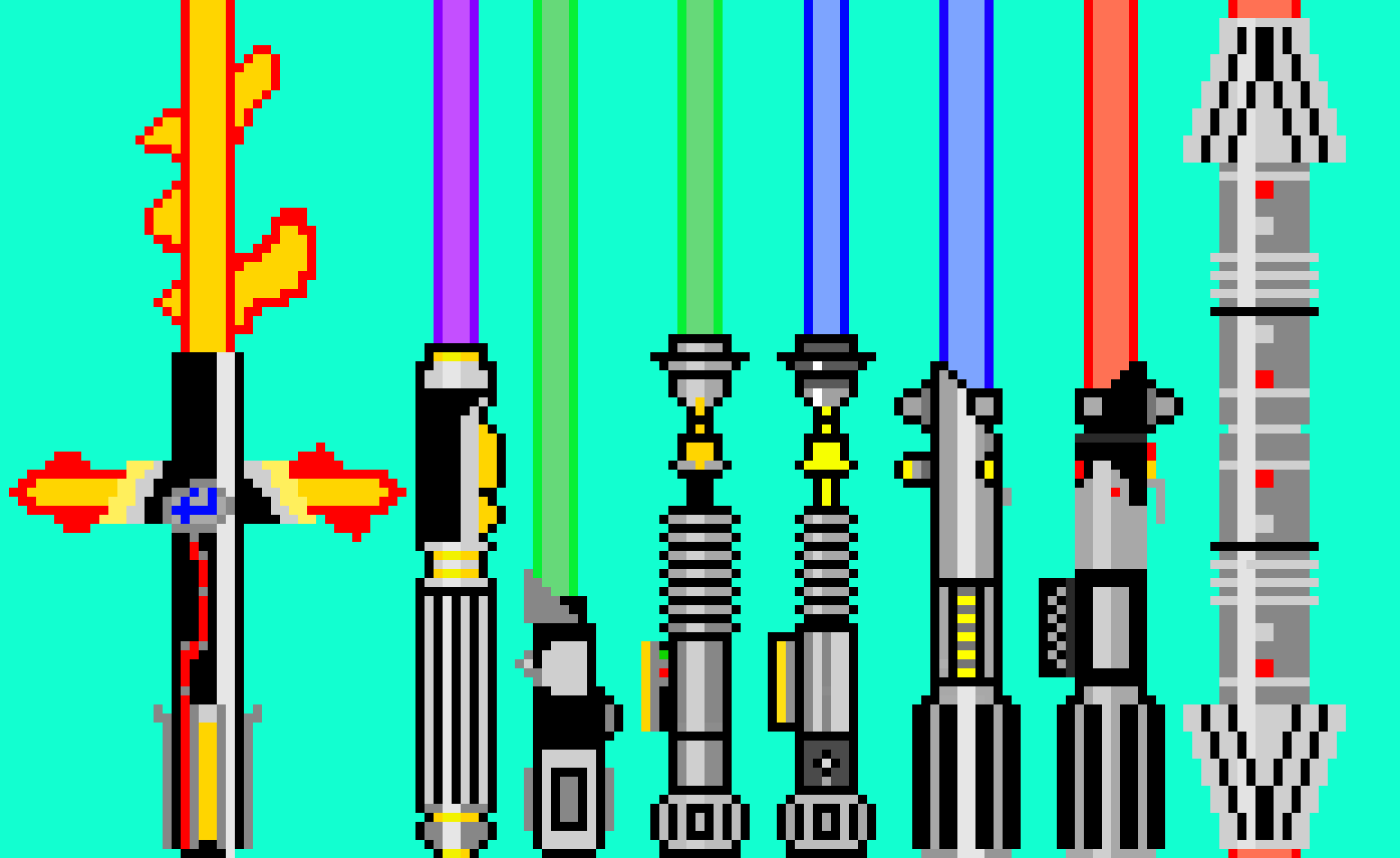 [6af05f] Kylo Ren, Mace Windu, Yoda, Luke, Obi-Wan, Anakin, Darth Vader, Darth Maul's Lightsabers