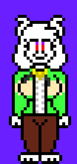 [2ef55a] Chara-Huh I might make a party member monster Chara,never cuz I dont wanna waste time,aslo whats the color of Rbfs shoes and pants?