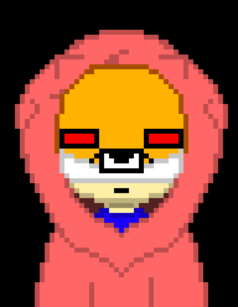 [5b2f3e] -looks down, mask glowing red-