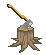 [13134f] Tree stump with axe