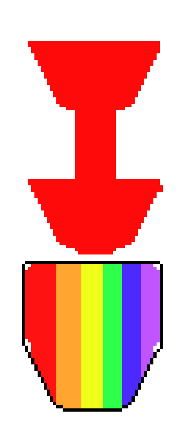 [6d923a] An arrow pointing at a rainbow shield..Looks legite, hm..? I'm tired..I'm going to bed bye.. -Hammy