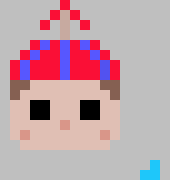 [401102] It's a guy with blue eyes and a rainbow jacket with a scar on his left eye and rainbow hair and fox ears