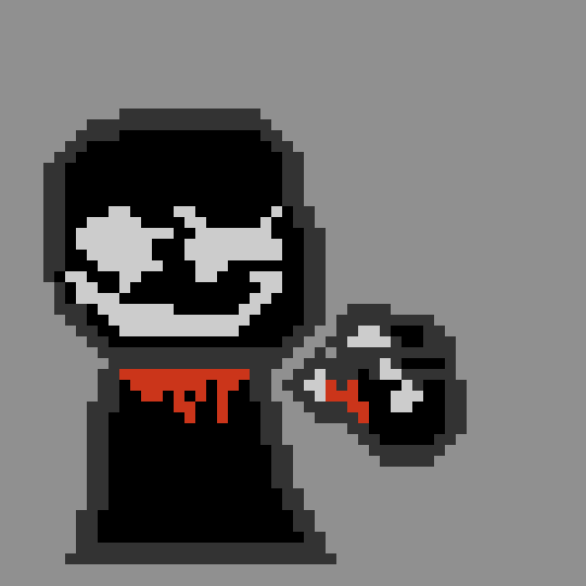 [1238d9] Try this for reference. Don't include the hand if you don't wanna do the hand but it's basically a smile with full white eyes and blood on the top of the chest. [lss]