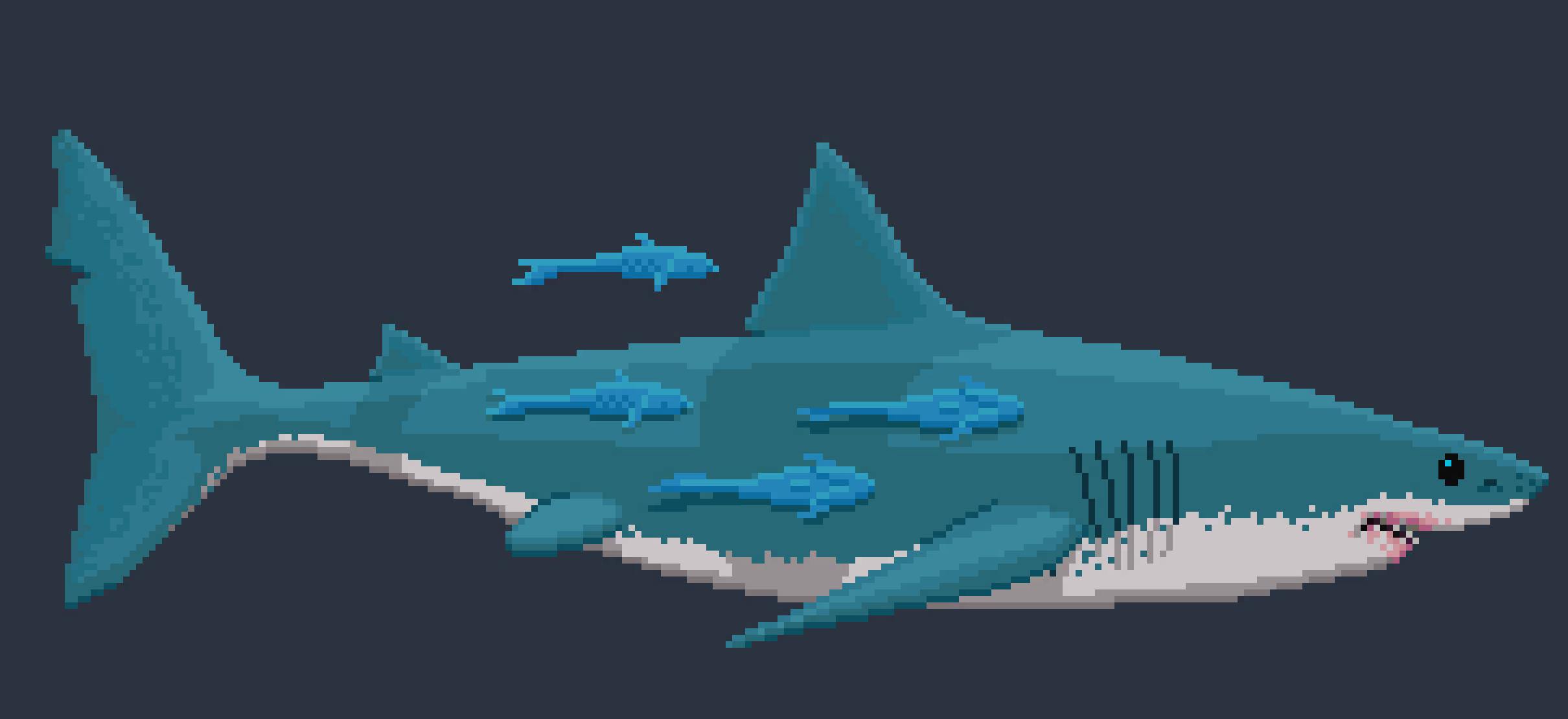 [4a2a29] -[ Wait, I`m gonna try and import something and if it works im gonna scream | The shark turns around, And the 2 people near it can notice half of its face-skin is ripped off. ]-